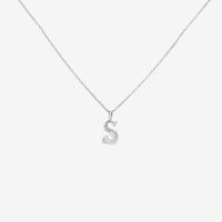 Letter S Silver & CZ Initial Pendant Necklace, 40-45cm
