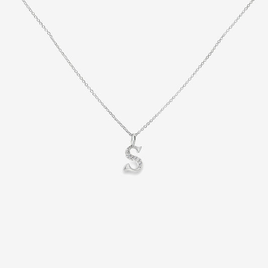 Letter S Silver & CZ Initial Pendant Necklace, 40-45cm