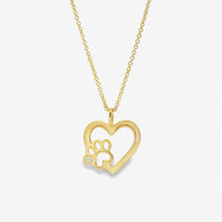 Gold Paw Print Heart Necklace