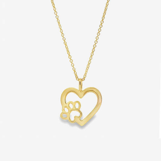 Gold Paw Print Heart Necklace