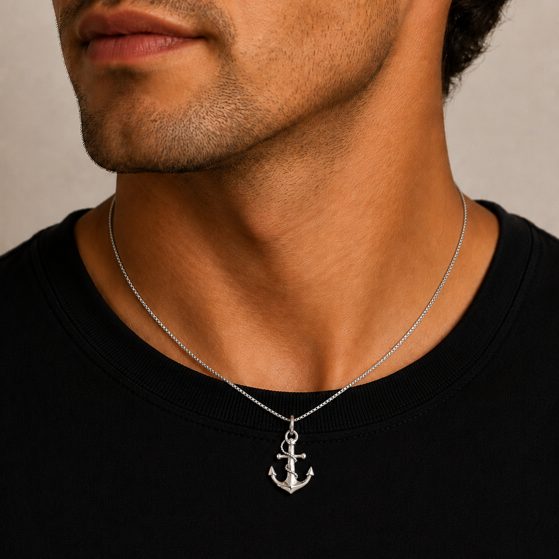 Silver Rope & Anchor Pendant