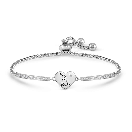 Milleluci Engraved Dog in Heart Bracelet in Silver & CZ