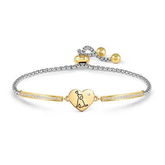Milleluci Engraved Dog in Heart Bracelet in Gold & CZ