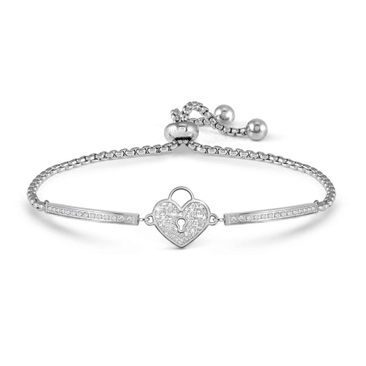 Milleluci Beloved Heart Padlock Bracelet in Silver, Glitter & CZ