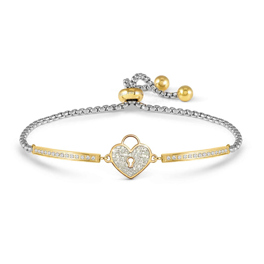 Milleluci Beloved Heart Padlock Bracelet in Gold, Glitter & CZ