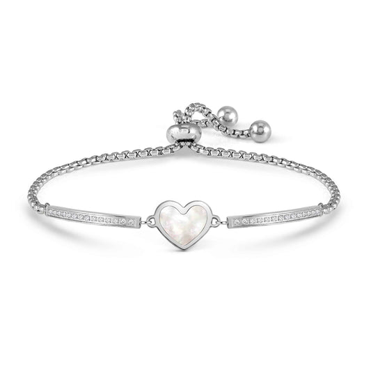Milleluci Beloved White Mother-of-Pearl Heart Bracelet in Silver & CZ