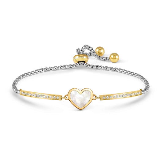 Milleluci Beloved White Mother-of-Pearl Heart Bracelet in Gold & CZ