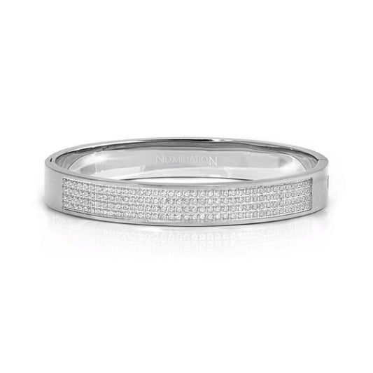 Pretty Bangles Satinshine Wide Medium Bracelet in Silver & CZ