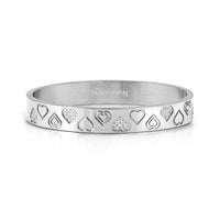 Pretty Bangles Satinshine Wide Medium Bracelet in Silver & CZ with Patterned Hearts