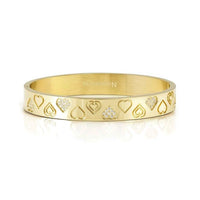 Pretty Bangles Satinshine Wide Medium Bracelet in Gold & CZ with Patterned Hearts