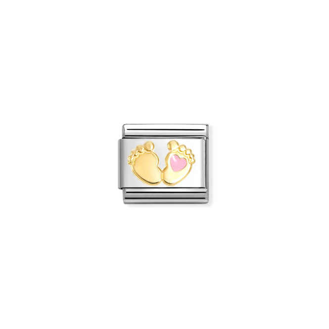 Classic Gold & Enamel Pink Baby Feet and Heart Friends & Family Charms
