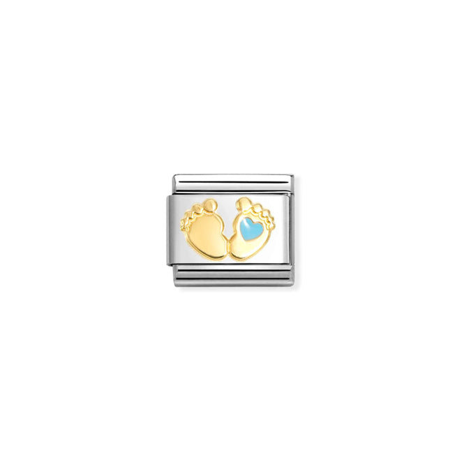 Nomination Classic Gold & Enamel Blue Baby Feet and Heart Friends & Family Charms