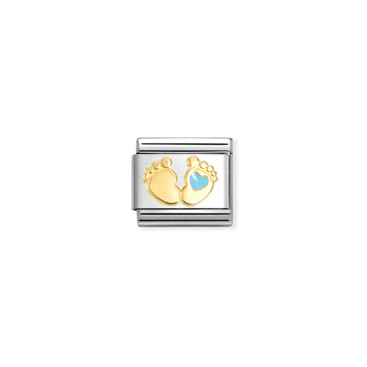 Classic Gold & Enamel Blue Baby Feet and Heart Friends & Family Charms