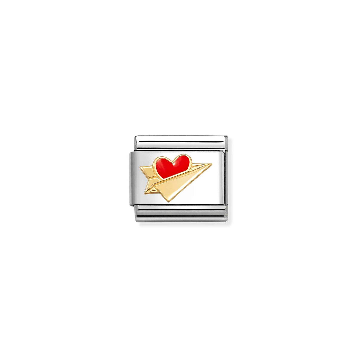 Classic Gold and Enamel Paper Airplane with Red Heart Love & Hearts Charms