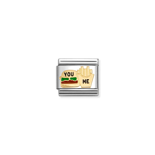 Classic Gold and Enamel You and Me Burger and Fries Food & Drink Charms