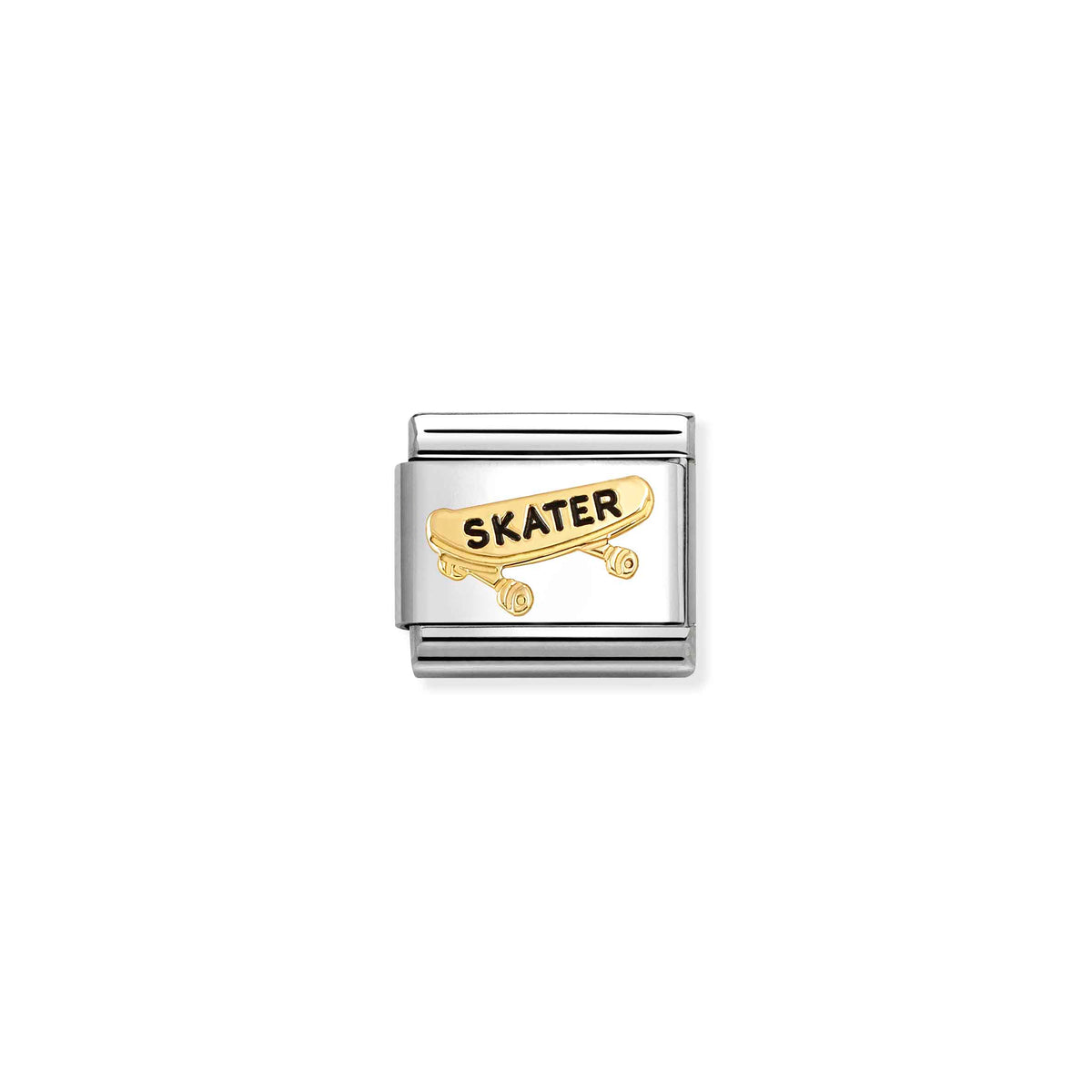 Nomination Classic Gold and Enamel Black Skateboard Sports & Hobbies Charms
