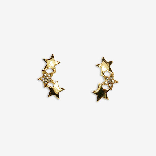 Silver & Gold 3 Star CZ Stud Earrings