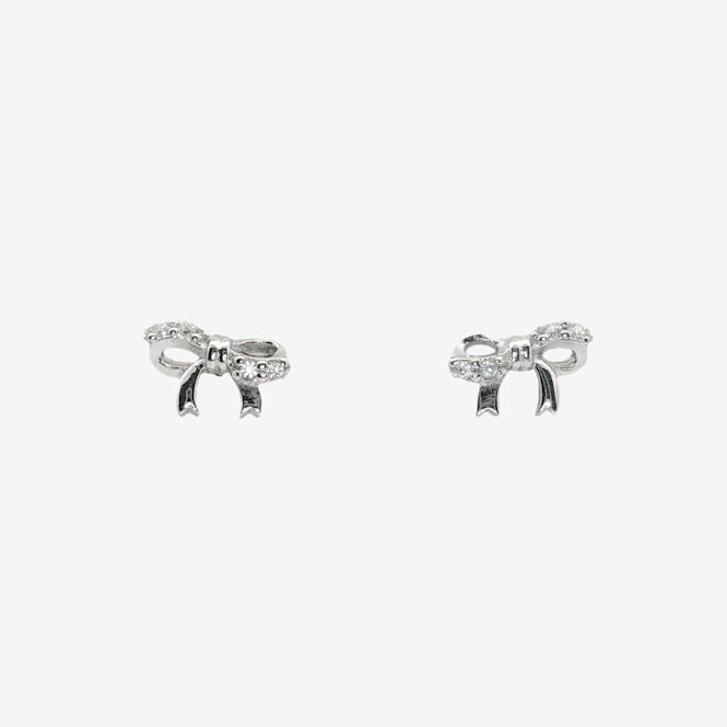 Silver Small Patterned Bow Stud Earrings