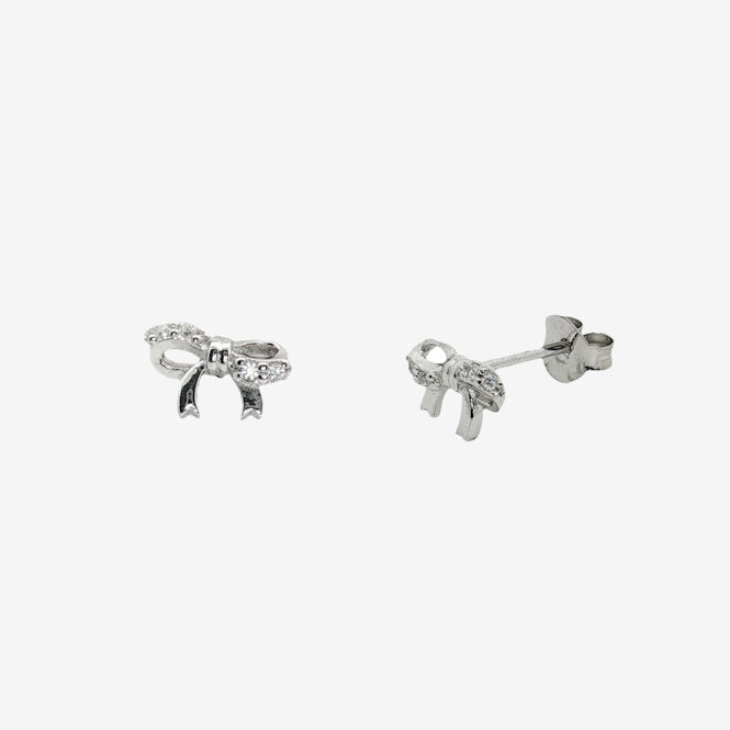 Grace & Co Silver Small Patterned Bow Stud Earrings