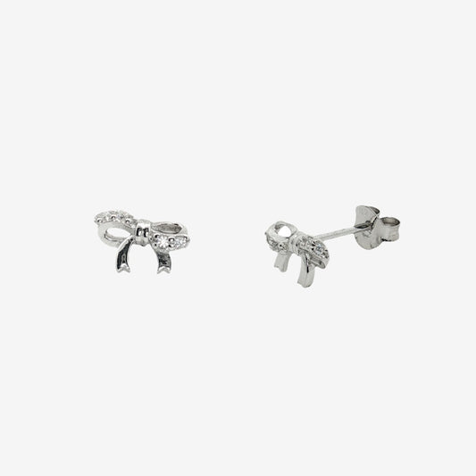 Silver Small Patterned Bow Stud Earrings