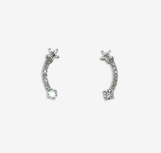 Silver & CZ Shooting Star Drop Earrings