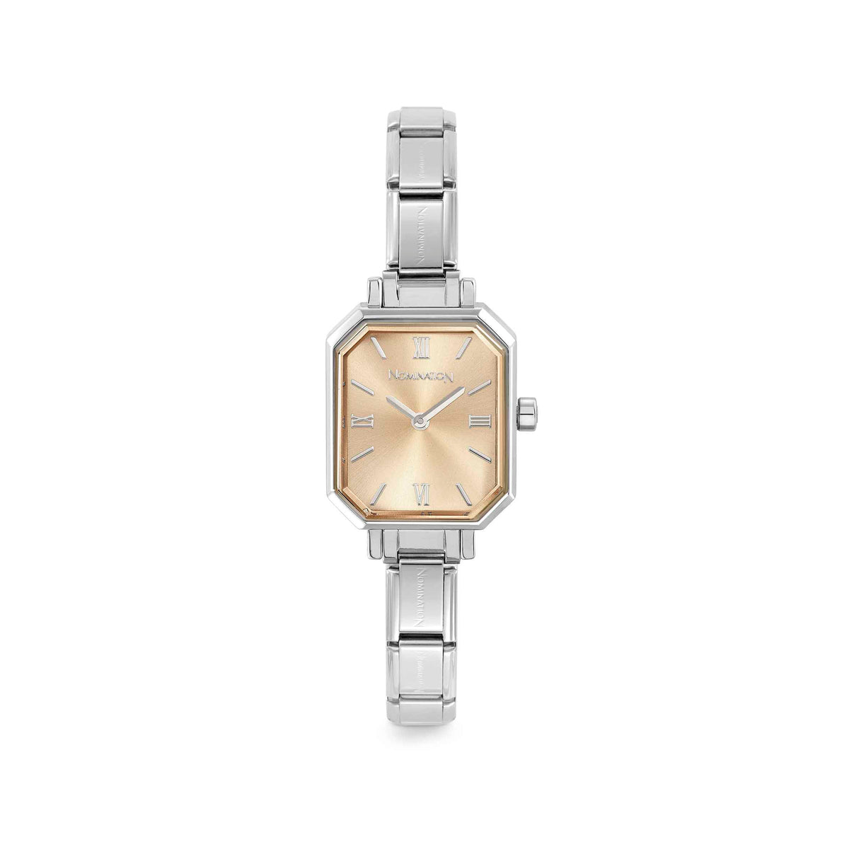 Nomination Time Paris Rectangle Yellow Gold Dial & Silver Charm Bracelet Watch