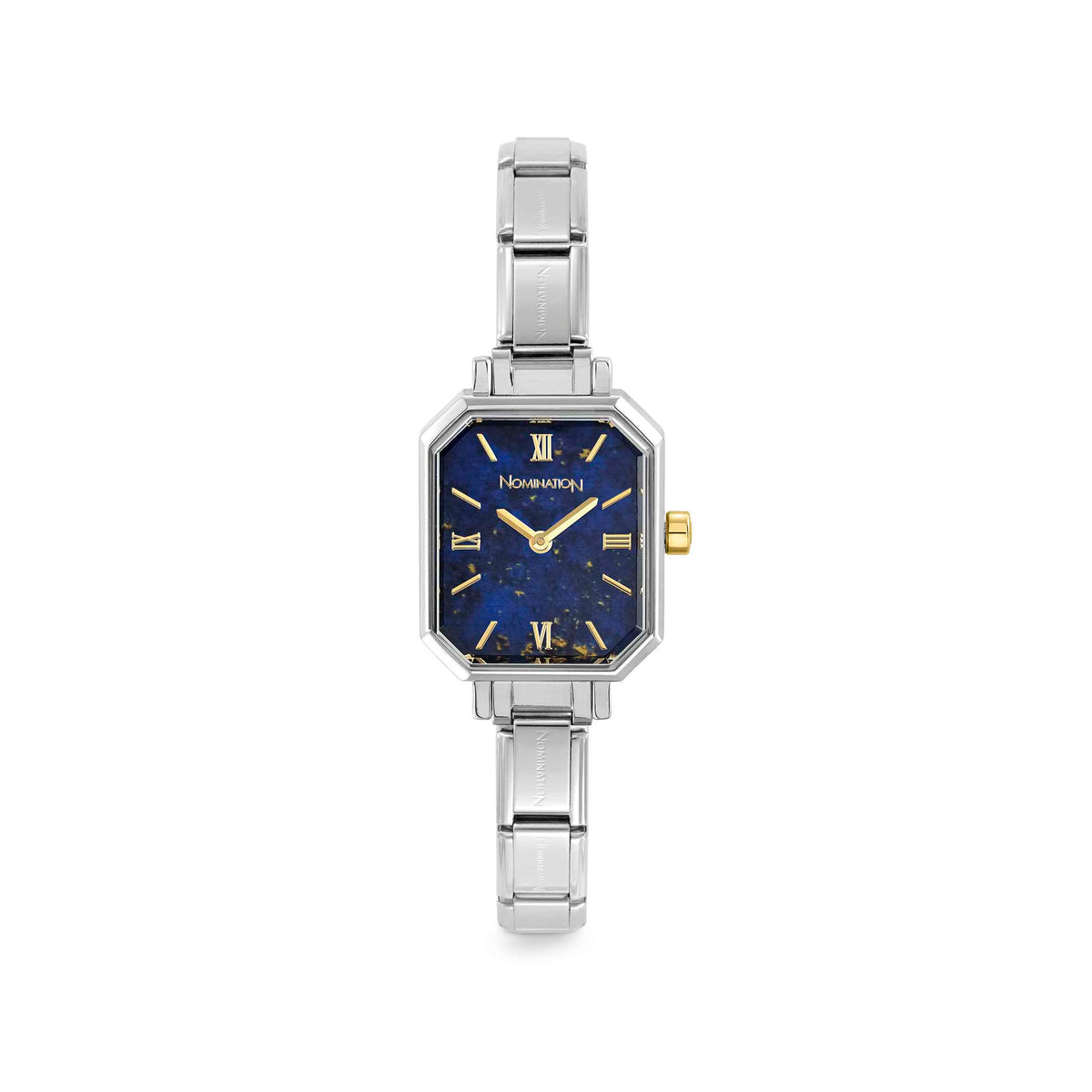 Nomination Time Paris Rectangle Lapis Blue Dial & Silver Charm Bracelet Watch