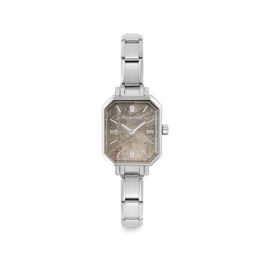 Time Paris Rectangle Meteorite Grey Dial & Silver Charm Bracelet Watch