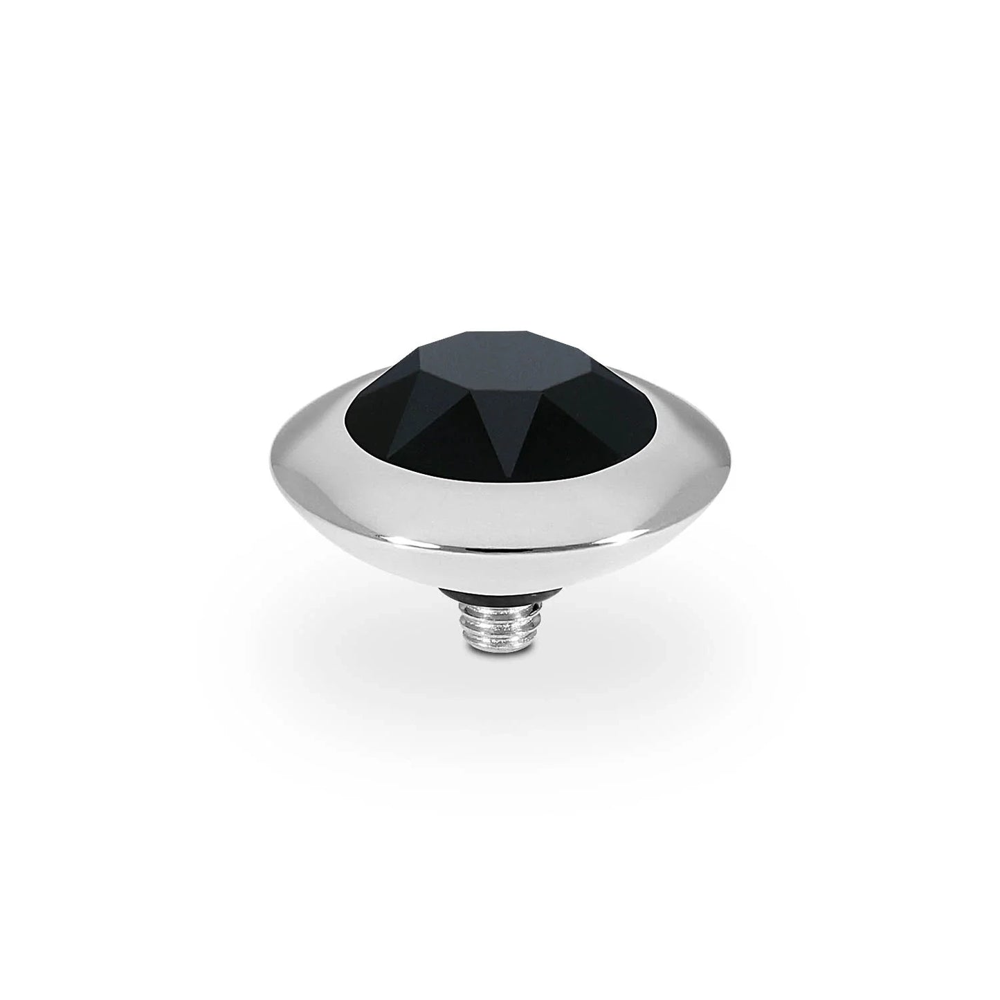 Tondo Silver and Jet Black Crystal Ring Gem Top, 13mm