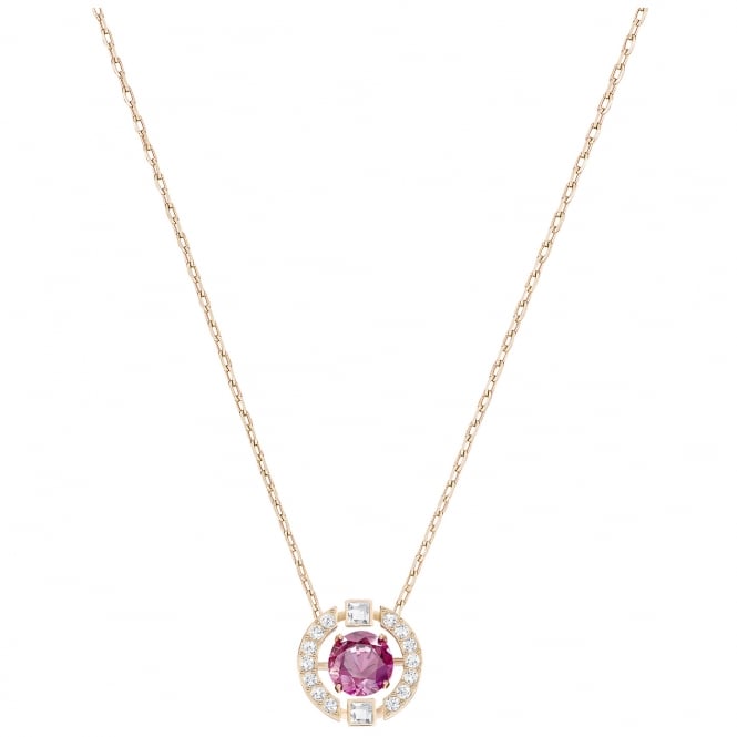 Una Red Crystal Round Pendant Necklace in Rose Gold