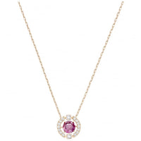 Una Red Crystal Round Pendant Necklace in Rose Gold