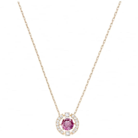 Una Red Crystal Round Pendant Necklace in Rose Gold