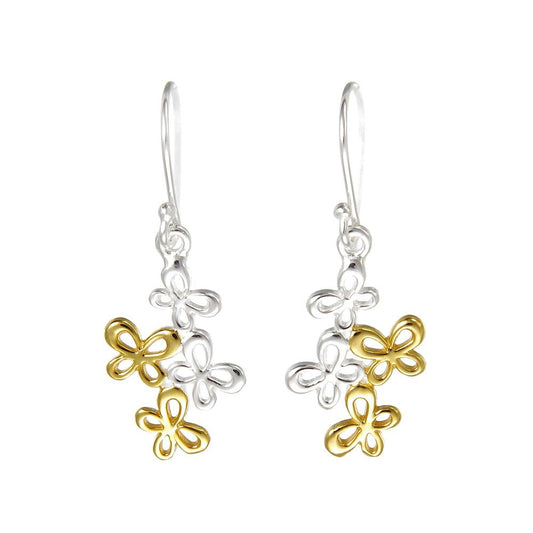 Grace Silver & Gold Tumbling Butterflies Drop Earrings