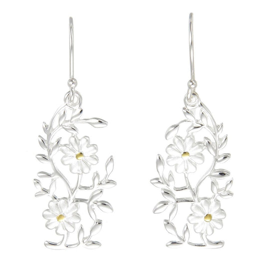 Grace Silver Flower Bouquet Drop Earrings with Gold