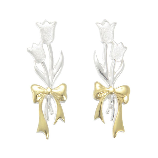 Grace Silver Tied Flower Earrings with Gold