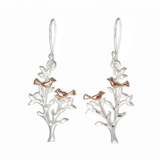 Grace Silver & Rose Gold Nesting Love Bird Drop Earrings