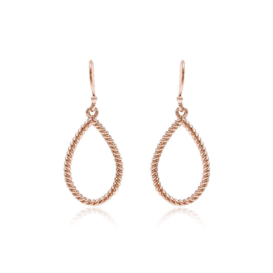 Grace Silver Twisted Rope Teardrop Drop Earrings with Rose Gold