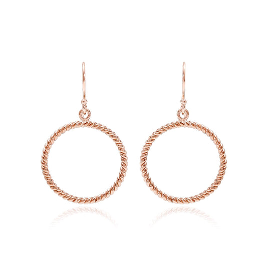 Grace Silver Twisted Rope Circular Drop Earrings with Rose Gold