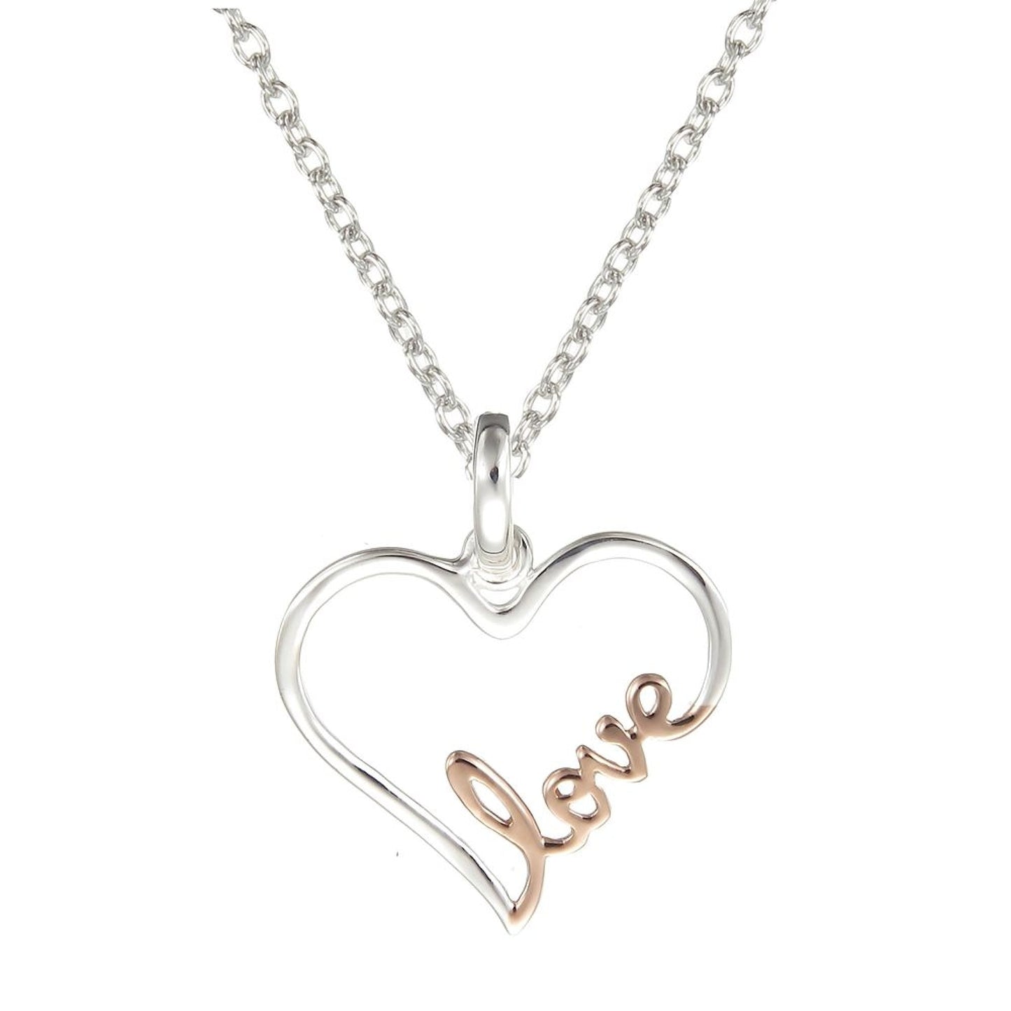 Grace Silver Love Writing Pendant Necklace with Rose Gold