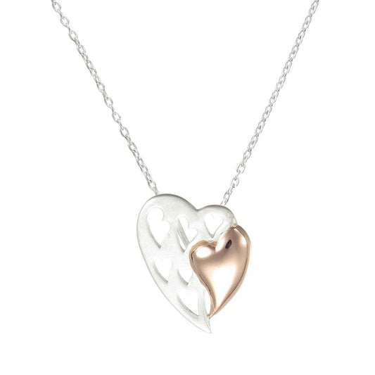 Grace Rose Gold Heart Within A Silver Filigree Heart Pendant Necklace