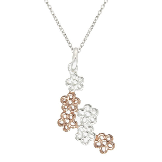 Grace Silver Four Flower Pendant Necklace with Rose Gold