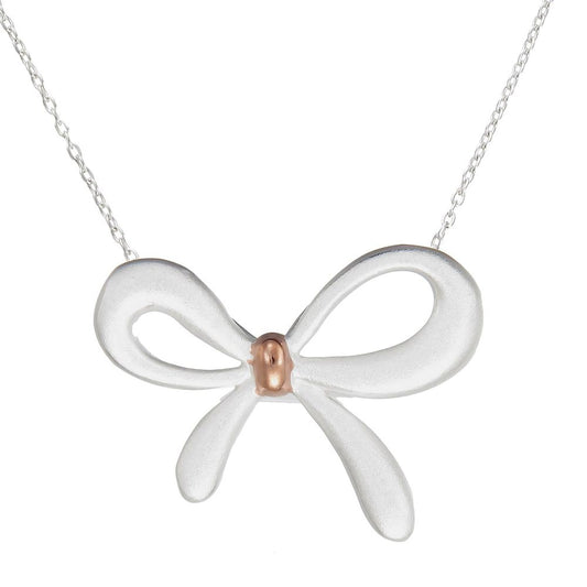Grace Silver Vintage Bow Pendant Necklace with Rose Gold