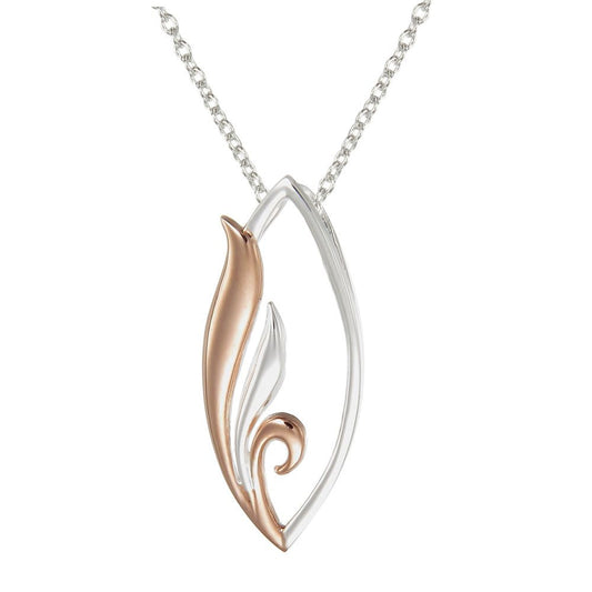Grace Silver & Rose Gold Celtic Swirled Leaf Pendant Necklace