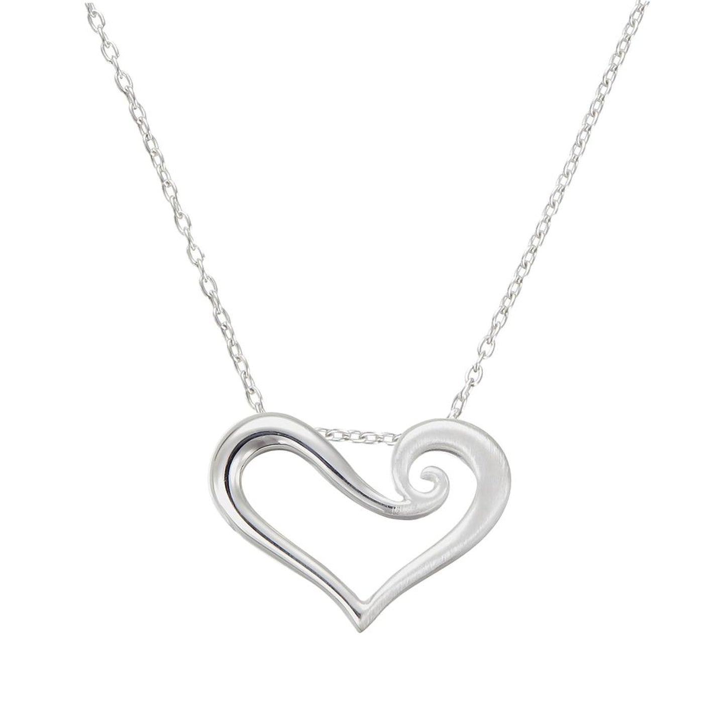 Grace Silver Swirled Open Heart Pendant Necklace