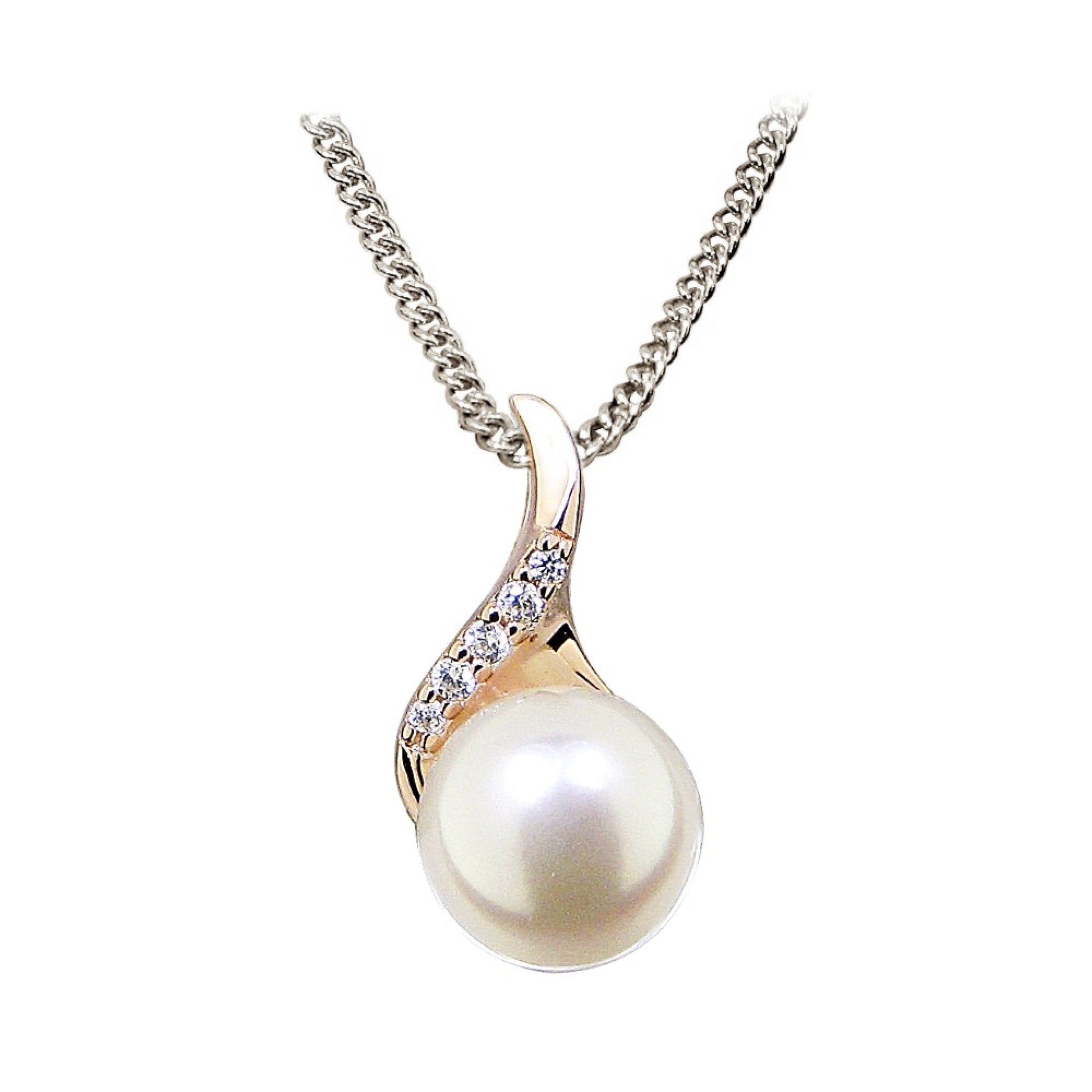 Grace & Co Rose Gold Vermeil, Pearl & CZ Twist Pendant Necklace