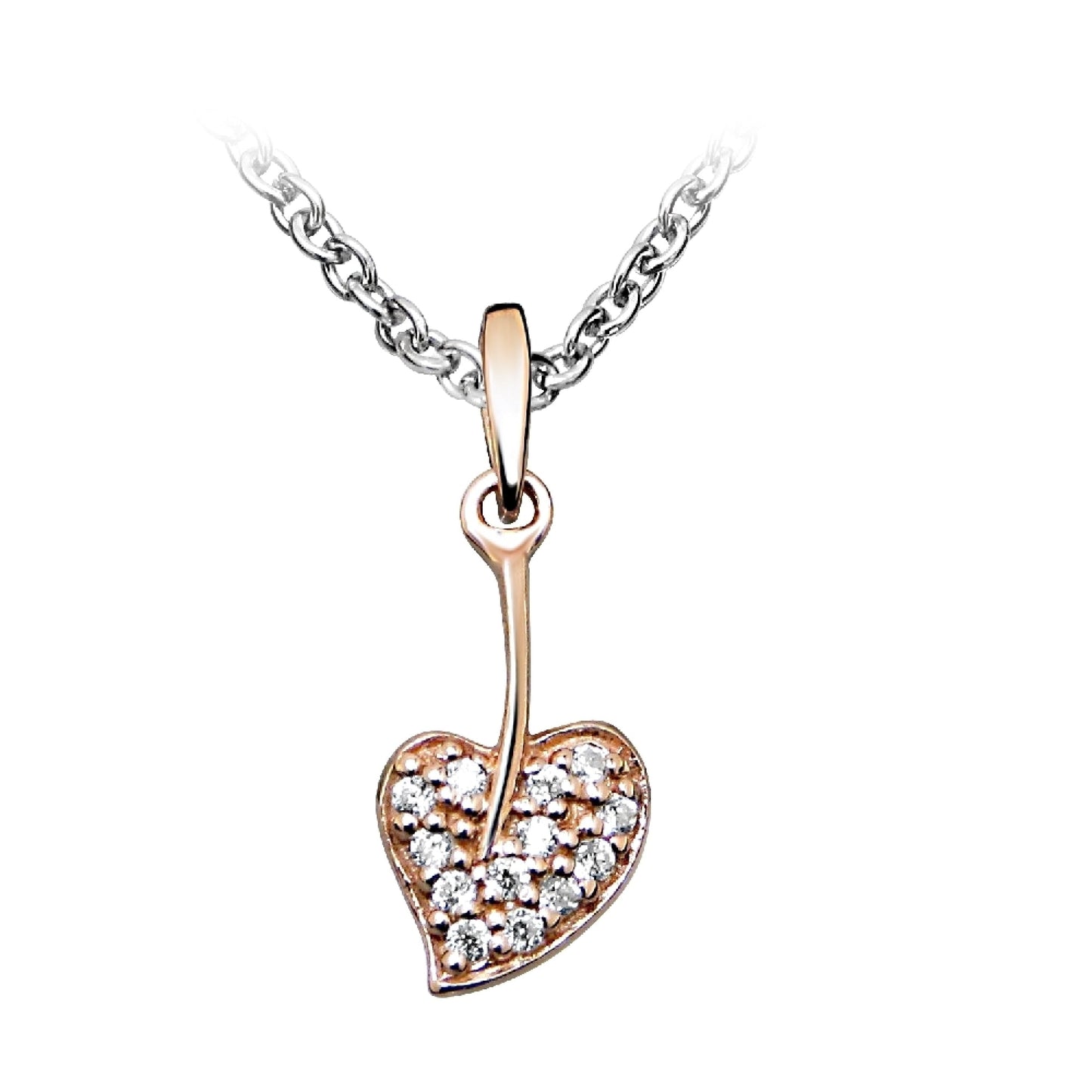 Silver, Rose Gold Vermeil & CZ Heart Leaf Necklace
