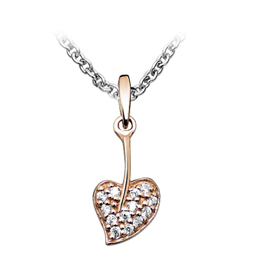 Silver, Rose Gold Vermeil & CZ Heart Leaf Necklace