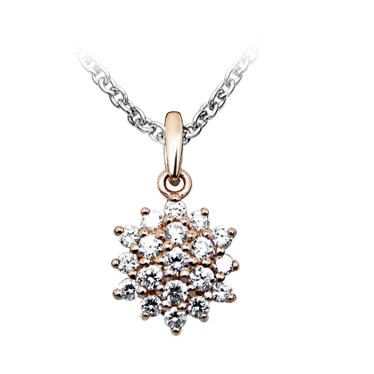 Silver, Rose Gold Vermeil & CZ Flower Pendant Necklace