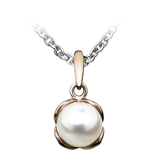 Silver, Rose Gold Vermeil & Pearl Pendant Necklace