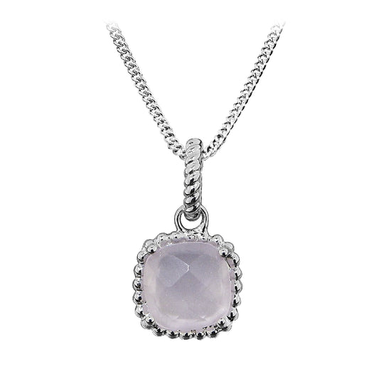 Grace Silver & Pink Chalcedony Square Pendant Necklace